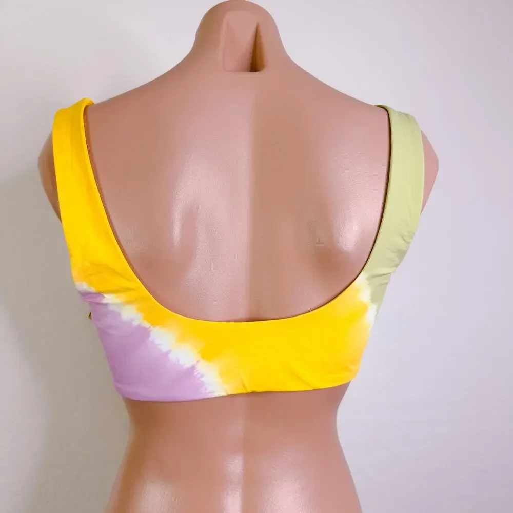 L*Space Lizzie Sunburst Tie Dye Square Scoop Neck Strap Bikini Swim Top XL NWT